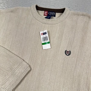 NWT Chaps Sweater Men’s Large Crew Neck Herringbone Embroidered Logo Beige - Picture 1 of 10