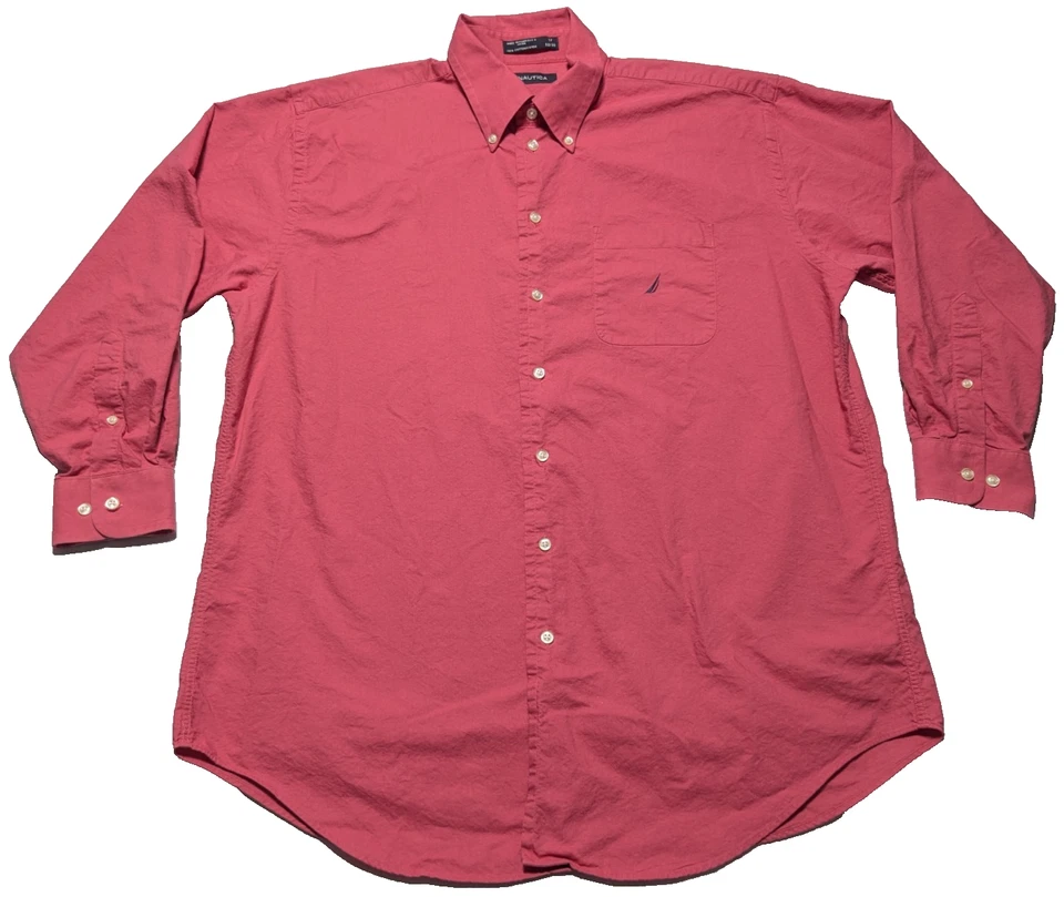 Nautica Pink Coral Button-Up Shirt - Men 17 32/33 - Imagem 1 de 4
