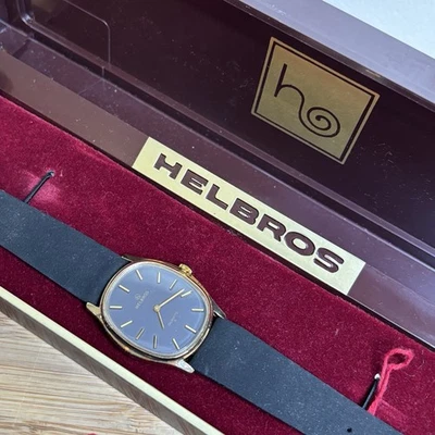 NOS Neo Vintage Helbros Oval Gold Tone Quartz Grey Dial Watch - New Bat - Image 1 of 4