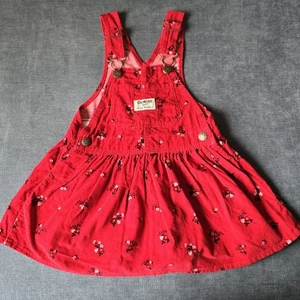 Osh Kosh B’Gosh 2T Red Corduroy Floral Bib Dress Overall Floral Skirt Vestbak A3 - Picture 1 of 8