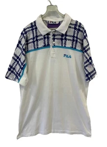 Vintage FILA Made in Italy Polo Shirt Mens XL Graphic Sleeve White Blue #68 - Picture 1 of 9