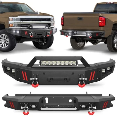 Front/ Rear Bumper W/Winch Plate LED For 2015-2019 Chevy Silverado 2500/3500 HD Foto 1 de 4