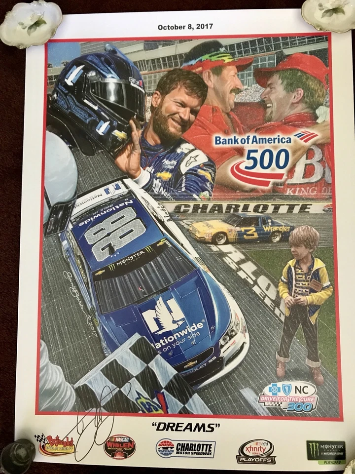 Póster autógrafo firmado 18x24 de Dale Earnhardt Jr Bank of America 500 Sam Bass Foto 1 de 1