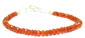 7"inch Bracelet Natural Carnelian Rondelle Faceted 3-3.5mm Beads Silver Lock - Picture 1 of 2