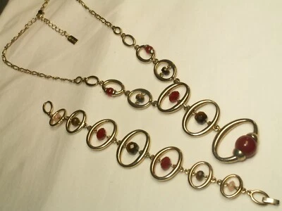 ...LIZ & Co...Gold Tone, Tiger Eye & Lucite Beads Necklace & Bracelet... - Image 1 of 4