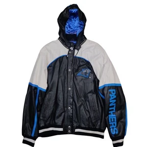 G-III And Carl Banks Carolina Panthers Hooded Leather Jacket Mens 3X Multicolor - Picture 1 of 15
