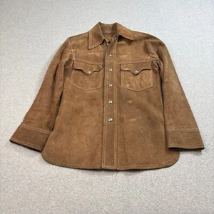 Vtg Leather Shirt Men M Brown Suede Jacket Snaps Shacket Rockabilly Mexico READ - Picture 1 of 8