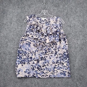 VINTAGE CAbi Tank Womens L Large Blue Silk Ruffle Cascade Blouse Sleeveless Y2K - Picture 1 of 11