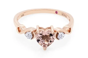GEMVIO 4/5 CT 6MM Morganite Gemstone Infinity Heart & Diamond Ring 10K Gold - Picture 1 of 15