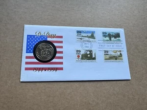 US 1994 Coin FDC +D-Day #2838 +WWII 50th Anniv Half-Dollar Coin +Certificate - Picture 1 of 2