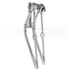 20" Lowrider Classic Square Twisted Spring fork W/Twisted Cage Bars Chrome - Picture 1 of 2