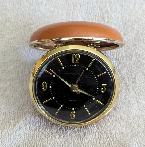 VTG PHINNEY WALKER UNITED AIRLINES TRAVEL ALARM CLOCK FOLD UP ILLUMINATED JAPAN Cover