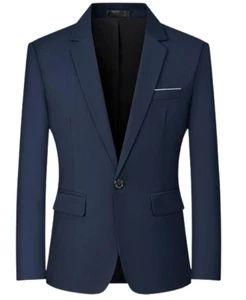 NEW Mens Blazers Slim Fit Business Casual, One Button, Suit Jacket, Blue XXL - Picture 1 of 9