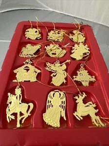Golden Touches 12 Pc Set 3D Miniature Gold-Tone Christmas Ornaments - Picture 1 of 8