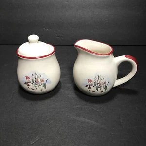 Royal Seasons Stoneware "Snowman" Creamer & Sugar Bowl Set W/ Lid RETIRED Pieces - Picture 1 of 7