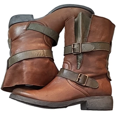 Botas Sundance Marrón Oliva Cuero Suave Correa Envejecido Para Mujer Talla 10 Foto 1 de 4