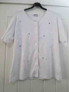 IMAGE Top Size L/XL (16/18) White Cardi Style - Star & Disc Sequins & Embroidery - Picture 1 of 14