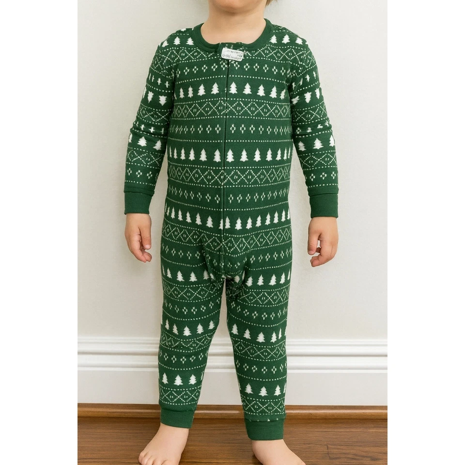 Праздничный общий молнии Fair Isle цельный Sleepwear Рождество зеленый 2T - Изображение 1 из 4