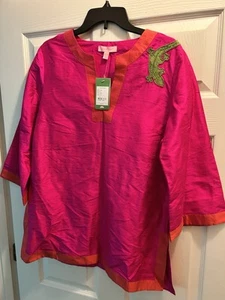 Lilly Pulitzer Gimlet Tunic Hibiscus Pink w/ Lizard 100% silk NWT RARE unique LG - Picture 1 of 10