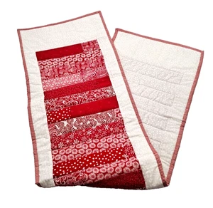 Handmade Quilted Table Runner Christmas Red White Peppermint Snowflakes Holiday - Picture 1 of 5