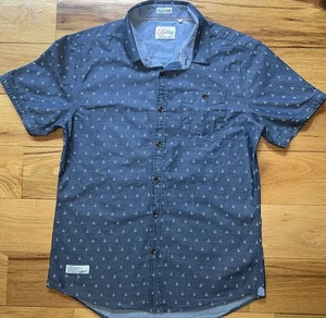 7 Diamonds Vintage Navy Blue Short Sleeve Button Down Shirt Geometric Preppy M - Picture 1 of 10