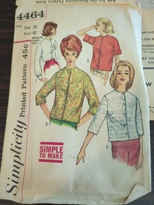 Patrón Simplicity Simple to Make, #4464, Blusa, Raro Talla 20, De Colección Años 60, MCM - Imagen 1 de 3