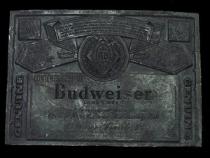 TA03122 VINTAGE 1970s **GENUINE BUDWEISER LAGER BEER** ADVERTISEMENT BELT BUCKLE - Picture 1 of 2