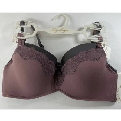 Jessica Simpson Sujetadores Suaves Push Up Comfort Paquete de 2 Gris Púrpura Talla 34C NUEVO Foto 1 de 4