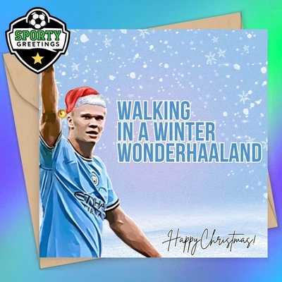 SPORTYGREETINGS Man City Personalised xmas card - Haaland Christmas Card, City Fan Card