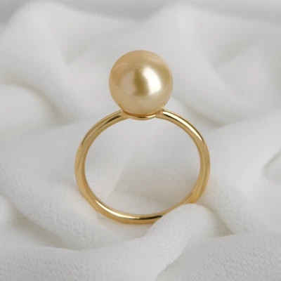 AAA 9,2 mm redondo dorado anillo de perlas del Mar del Sur oro amarillo... - Imagen 1 de 4