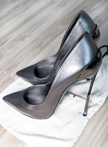 CASADEI Blade Metallic Leather Pointy Metal Stiletto Sky High Heels Pumps Shoes