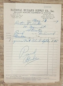 1929 Billhead Chicago Illinois National Billiard Supply Bowling Streator PA - Picture 1 of 1