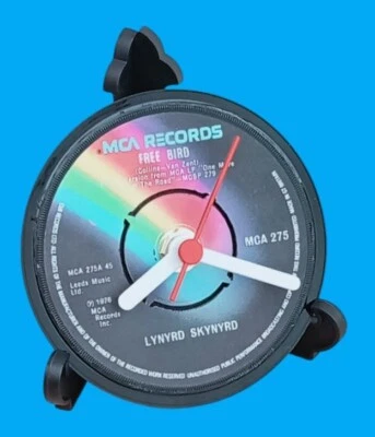 LYNYRD SKYNYRD CLOCK Desk Table Top CLOCK Upcycled Vinyl ROCK SINGLE Record 4" - Image 1 of 4