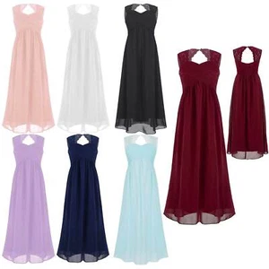 Kids Flower Girls Sleeveless Wedding Party Long Lace Dress Bridesmaid Prom Gown - Picture 1 of 82