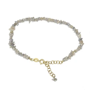 Akoya Keshi Baroque Pearl Bracelet 3 - 4mm Silver Blue 14k yellow Gold 7"1/2 - Picture 1 of 3