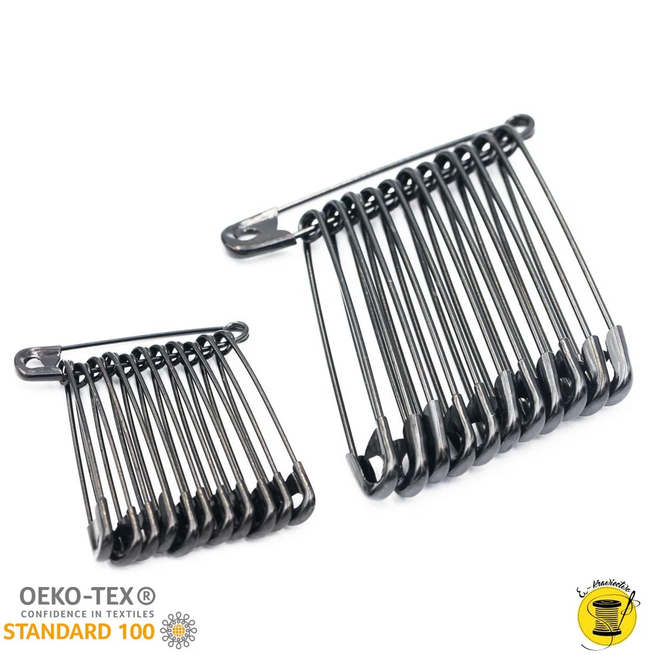 Sicherheitsnadeln Brosche Nadeln 28/40/50/60mm/mix  12 Stück schwarz silber - Bild 1 von 1