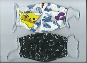 2 Kinder GESICHTSMASKEN Baumwolle Pikachu Pokemon ABC waschbar wendbar HANDMADE in USA - Bild 1 von 2