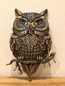 Key holder for wall Wooden carved Owl hook display Unique  OAK wood