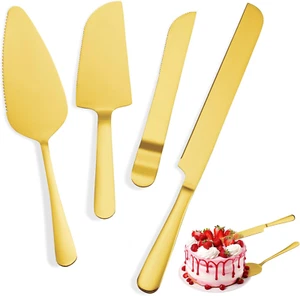 4 Pcs Gold Cake Cutting Set, Premium Cake Cutter & Pie Server Set for Wedding, T - Picture 1 of 12
