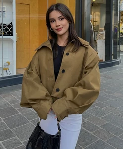 Zara ZW Collection Plissee Cropped Jacke Olivgrün Khaki M L 3194/545 Neu - Bild 1 von 24