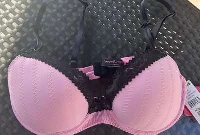 Betsey Johnson Demi Bra Lightly Lined Pink Black Lace 34B NWT - Image 1 of 4