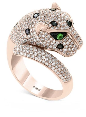 Anillo de cóctel pantera de oro rosa de 14 K EFFY diamantes blancos y negros talla 8 anillo envolvente Foto 1 de 4