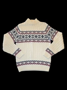 Vintage Lord Jeff Sweater L USA Nordic Fair Isle Cable Knit Cream Winter Ski - Picture 1 of 8
