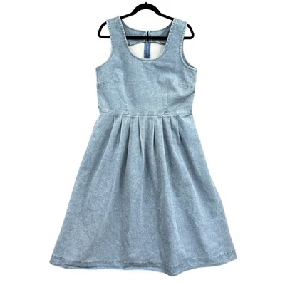 VTG Denim Midi Dress Handmade Women M Sleeveless Pleated Modest Capsule Western - Image 1 of 4