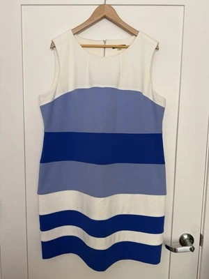 Tommy Hilfiger Sheath Dress Sz 18 Blue Striped Back Zip Stretch Nautical Career - Image 1 of 4