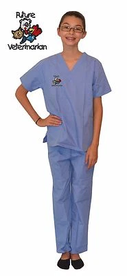 Exfoliantes veterinarios para niños techo azul con diseño de bordado veterinario futuro Foto 1 de 4