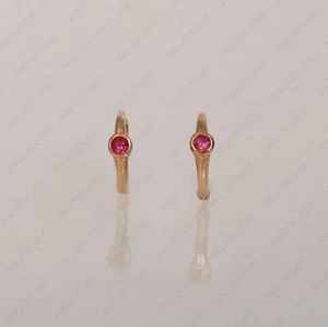 Solitaire Ruby 925 Sterling Silver Yellow Plated Minimalist Dainty Hoop Earrings - Picture 1 of 8