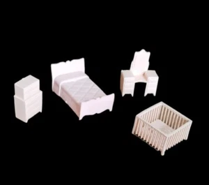 Marx Dollhouse Furniture 4 Piece Pink Nursury Bedroom Playpen Vanity Dresser  - Picture 1 of 6