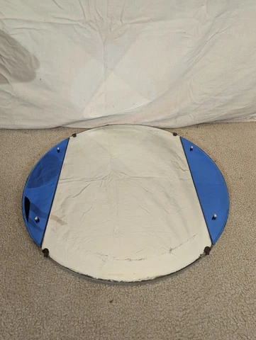 Art Deco Wall Mirror Cobalt Blue Glass Frameless 23" Round Vintage Cover