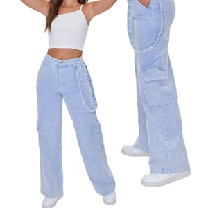 Utility Cargo Corduroy Pants Women Size M Baby Blue Wide Leg Street Skate - Picture 1 of 19